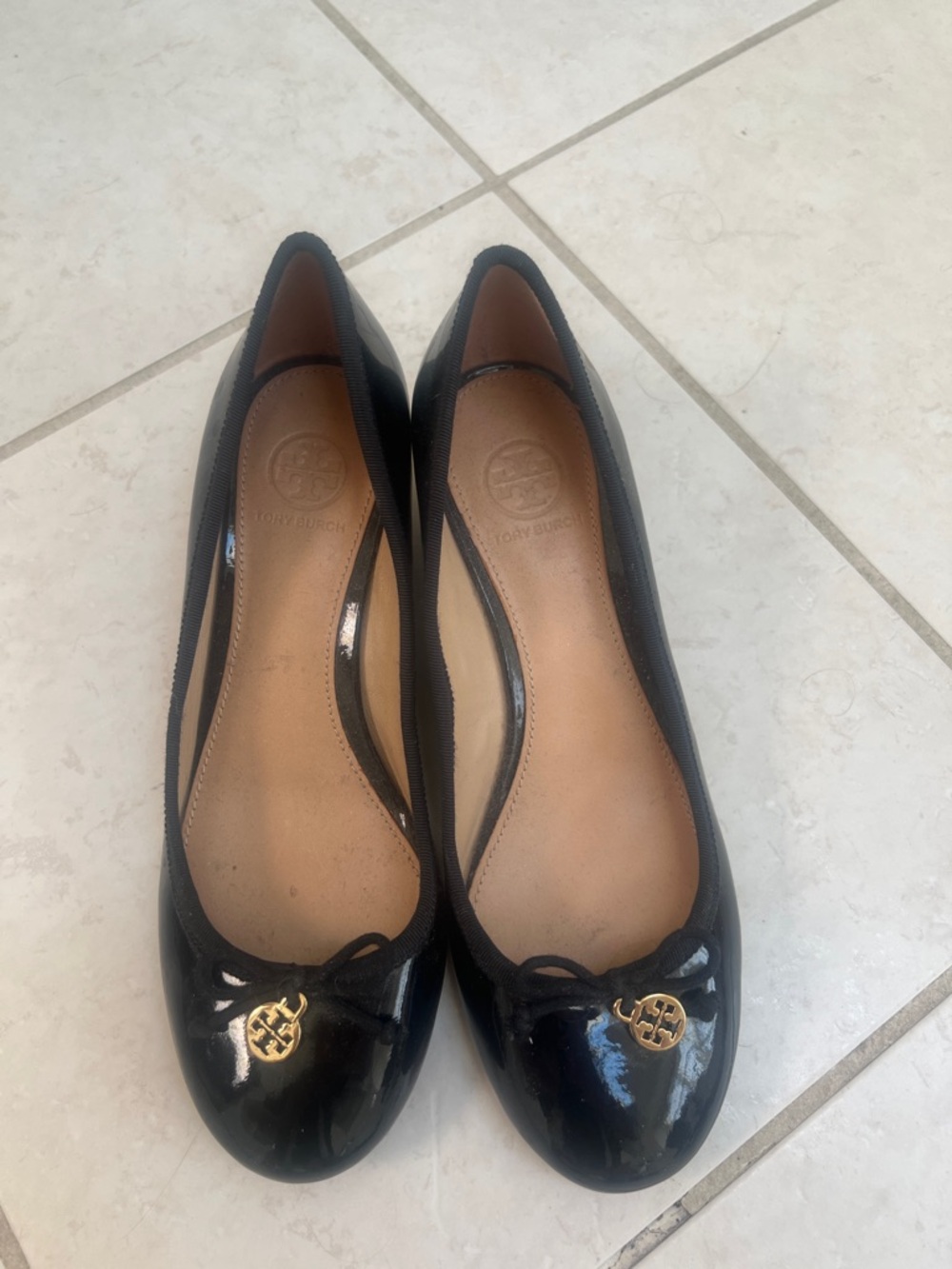 Tory Burch Black Patent Logo Wedge